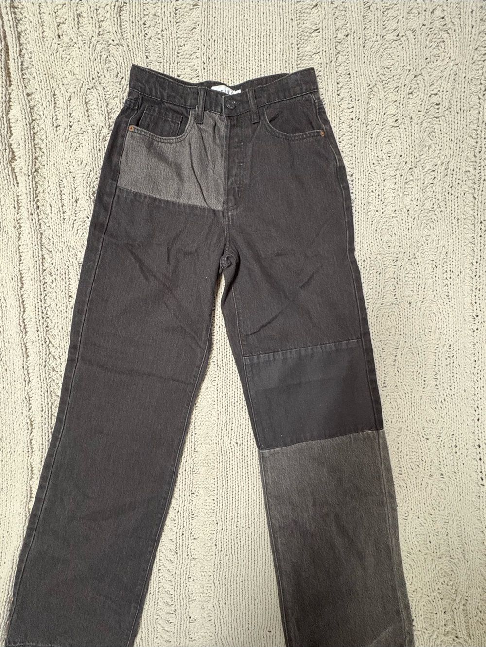 Women’s Black Patchwork Straight-Leg Jeans